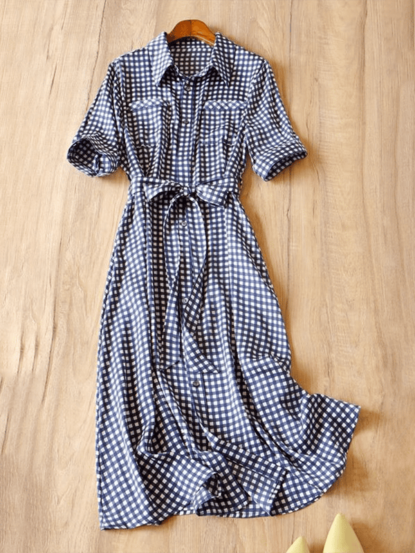 Fashion Casual Plaid Shirt Dress