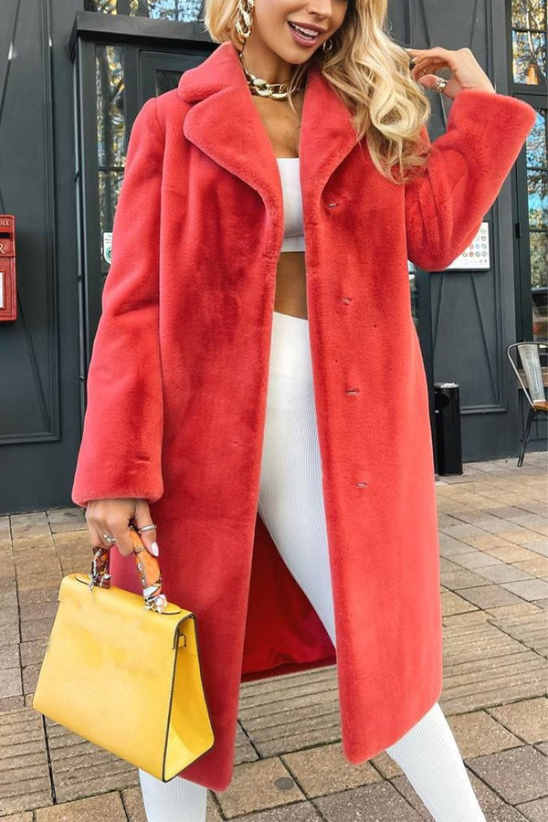 Women's Elegant Warm Lapel Autumn and Winter Plush Coat