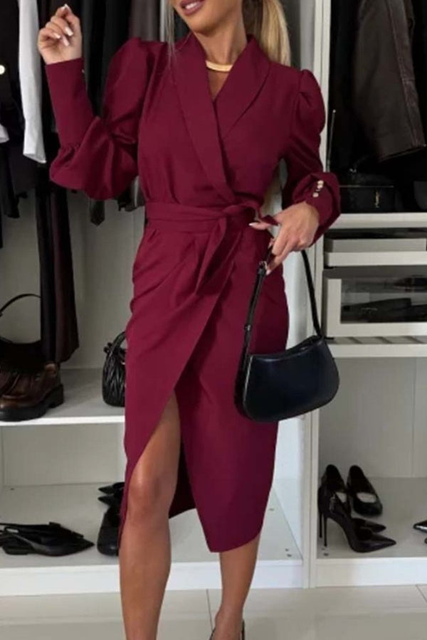 Vestido elegante de escote en V en color liso para mujer 