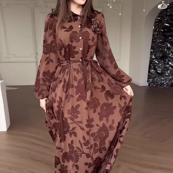 Vestido con cinturón y estampado integral para mujer